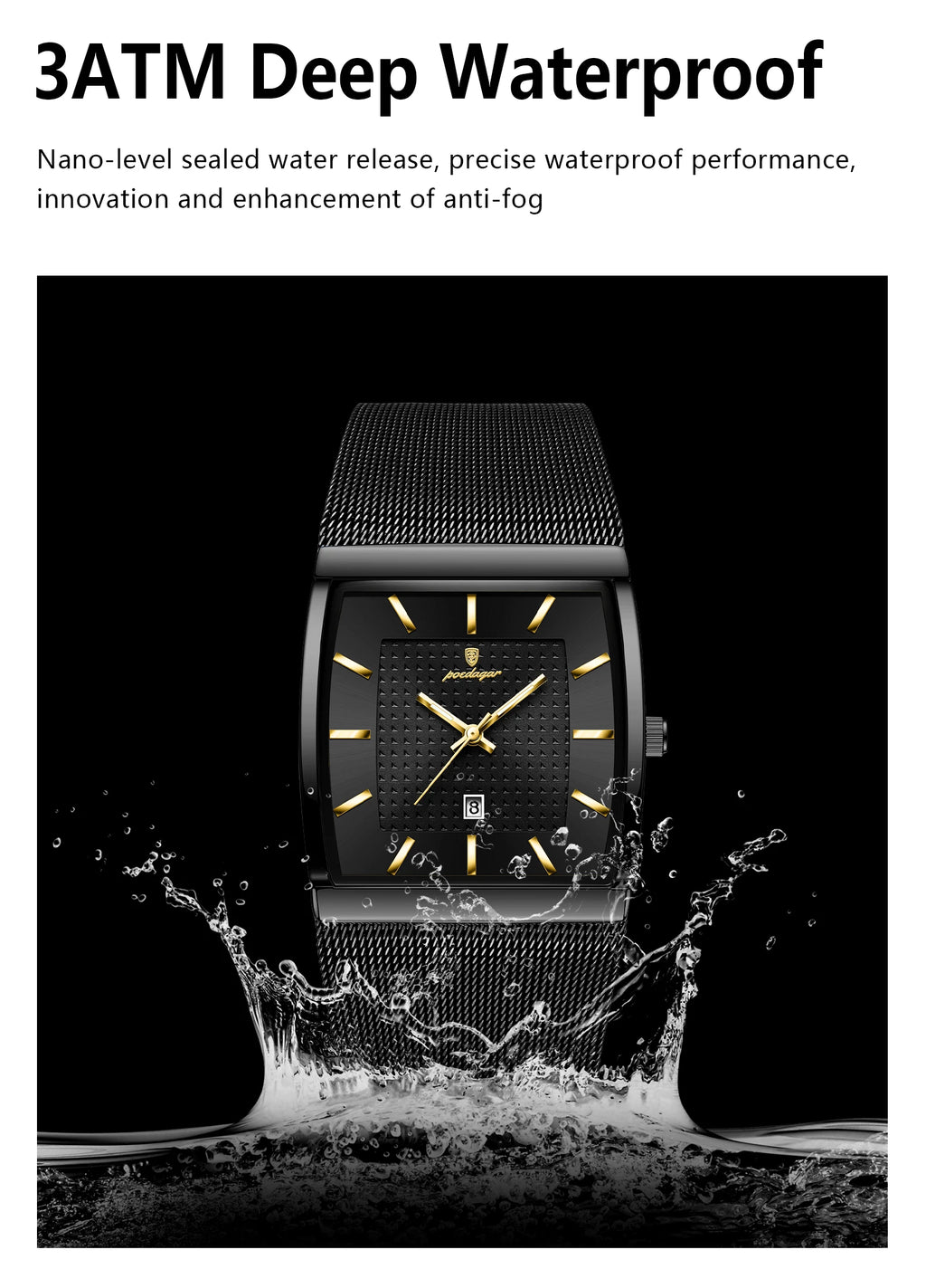 Montre Homme Luxe POEDAGAR Maille Acier Inoxydable Lumineux Date Quartz – Étanche Élégante