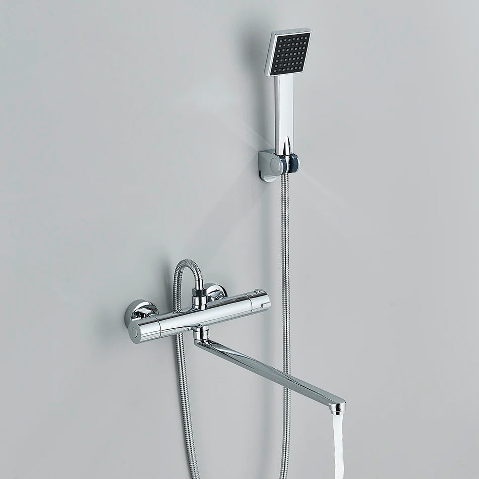 Ensemble Douche Thermostatique Mural – Noir & Chrome, Laiton, Valve Mitigeur | Accessoires Salle de Bain