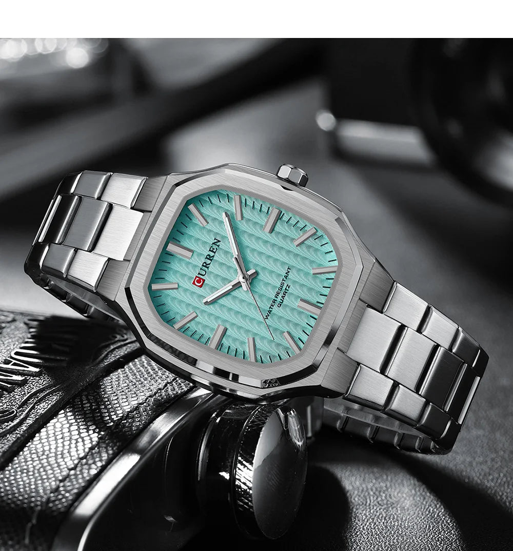 Montre Homme CURREN Business Carré Quartz – Acier Inoxydable Lumineux Étanche Classique