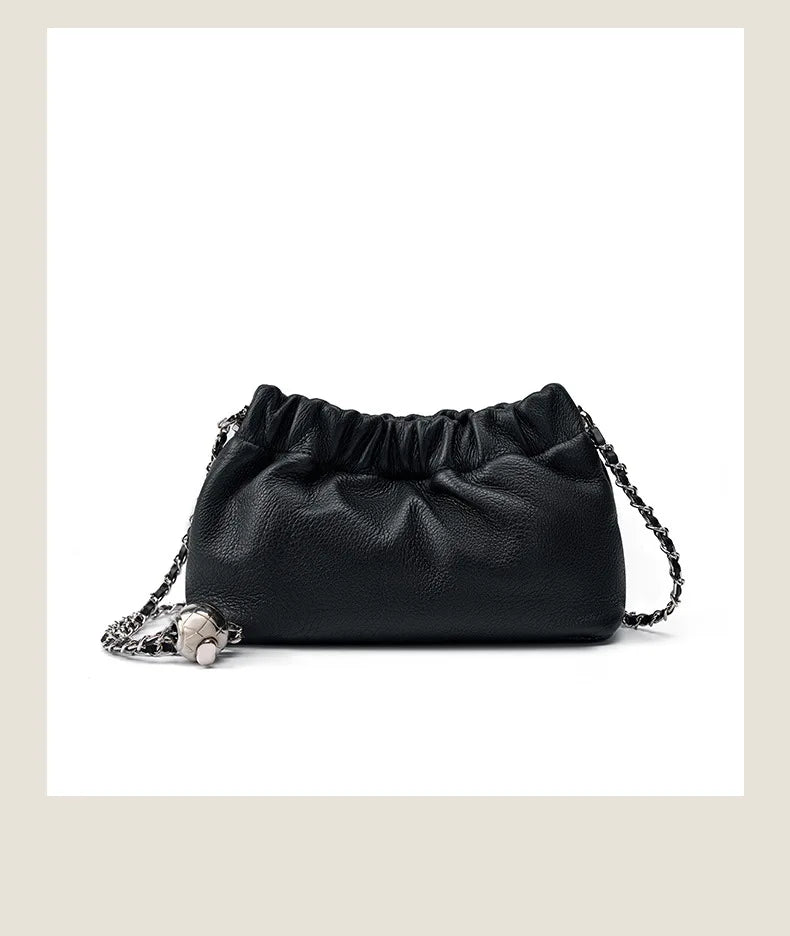 Sac Nuage Cuir Véritable Femme – Mini Sac Épaule Crossbody Chaîne Style Coréen Luxe