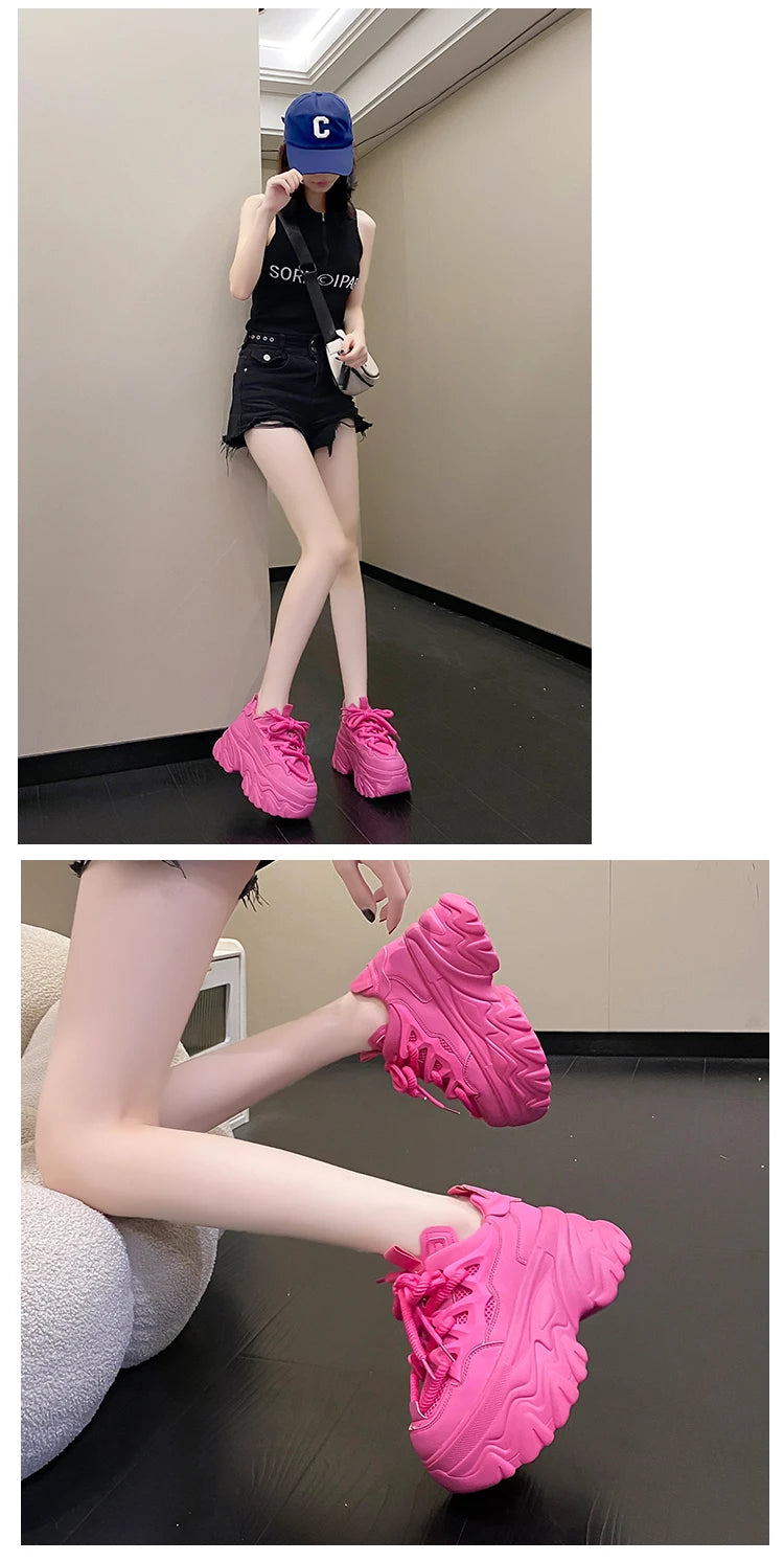 Sneakers Mesh Wedge 8.5cm Femme Chunky 2025 – Plateforme Respirante Talon Caché Été