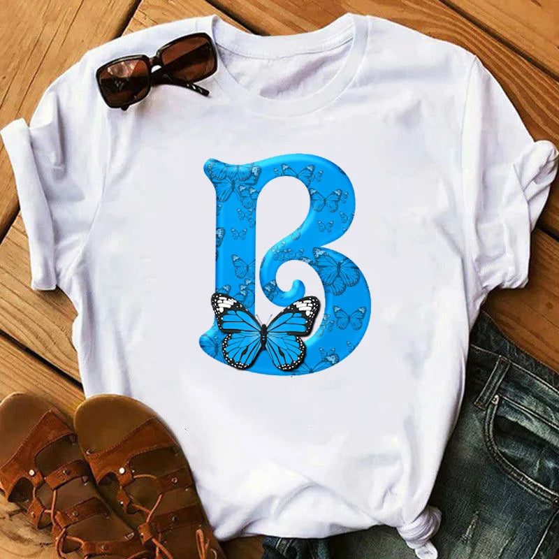T-Shirt Oversize Femme Imprimé Papillon & Lettres Manches Courtes – Style Harajuku Graphic | Tendance Été