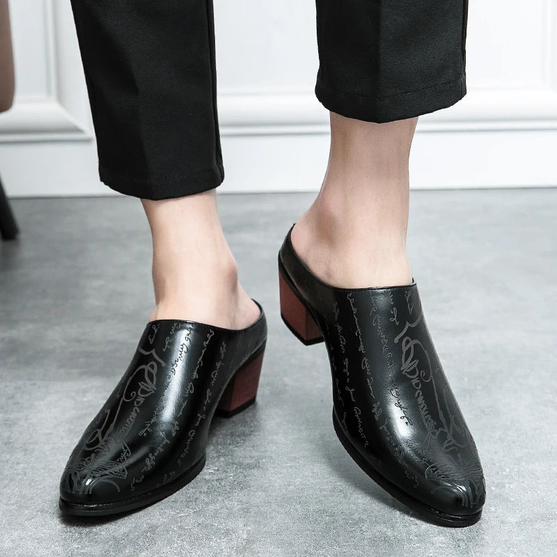 Mules Homme British Style Pointed Leather Rehaussantes – Dress Casual Cérémonial Été