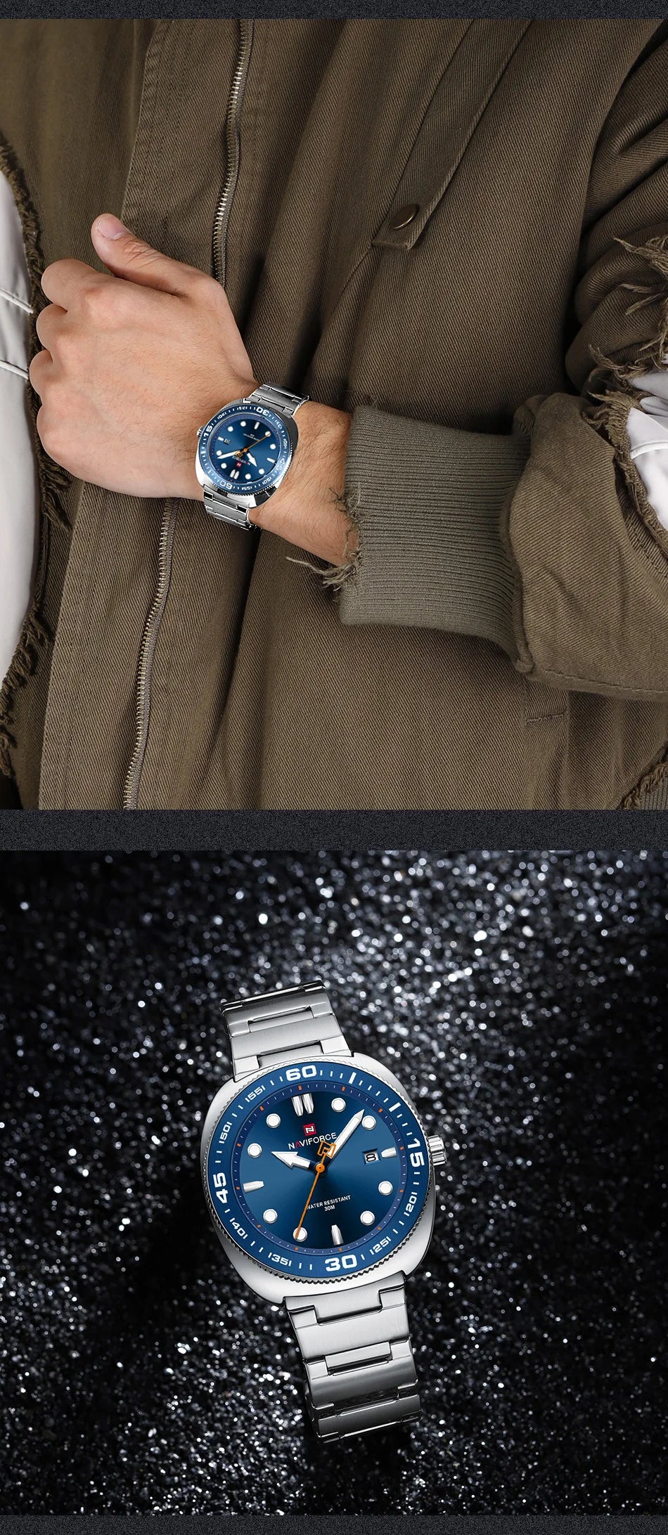 Montre Homme NAVIFORCE Sport Luxe Acier Inoxydable Quartz Date Étanche 30M – Fashion Tendance