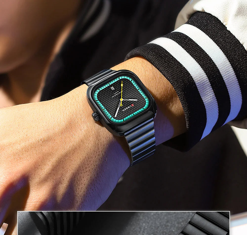 Herrenuhr CURREN Quadrat Business Quarz – Edelstahlarmband Automatische Datumsanzeige