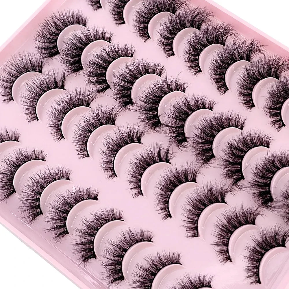 Lot 20 Paires Faux Cils Naturels 3D Vison – Extension Cils Longue Tenue | Maquillage Regard Envoûtant