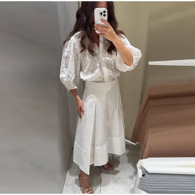 Ensemble 2 Pièces Femme - Chemise Boutons À Franges & Jupe Plissée Zippée | Urban Lady