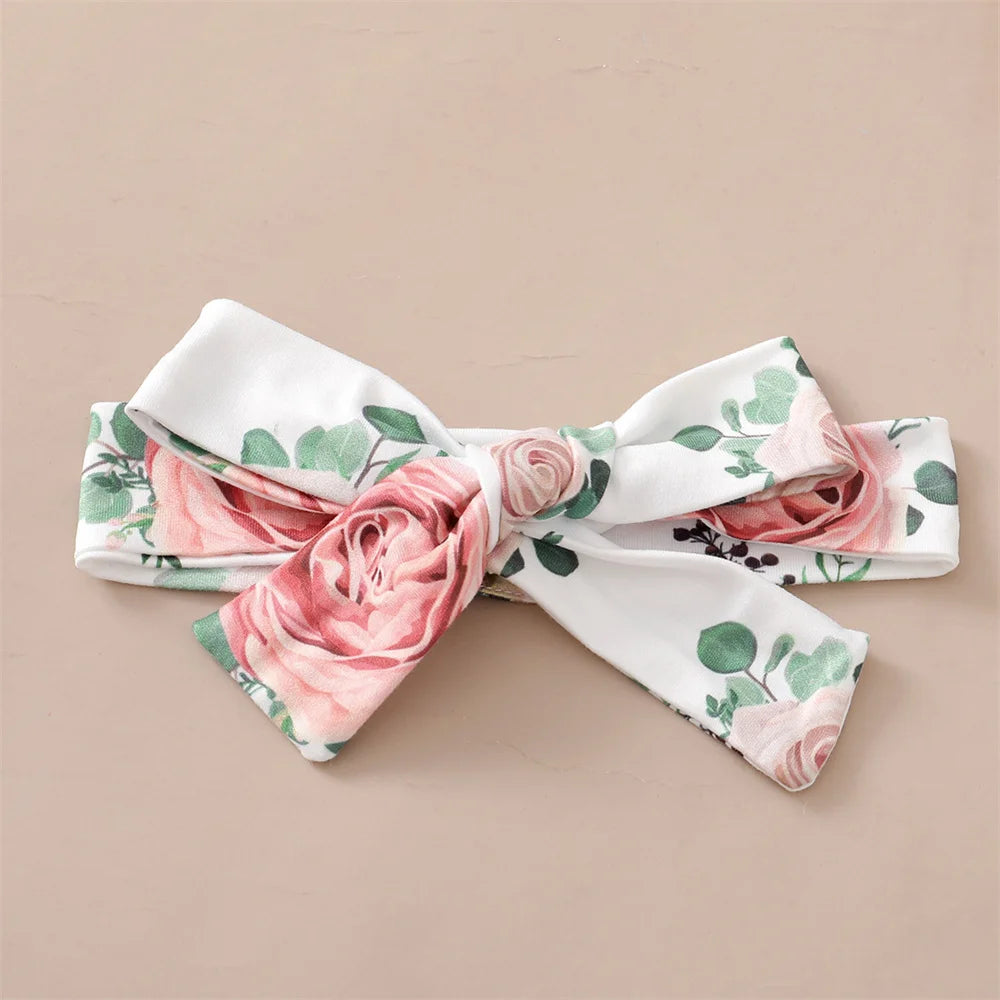 Tenue 3 Pièces Bébé Fille Fleurie – Top Manches Longues + Jupe Bretelles + Bandeau 0-12 Mois