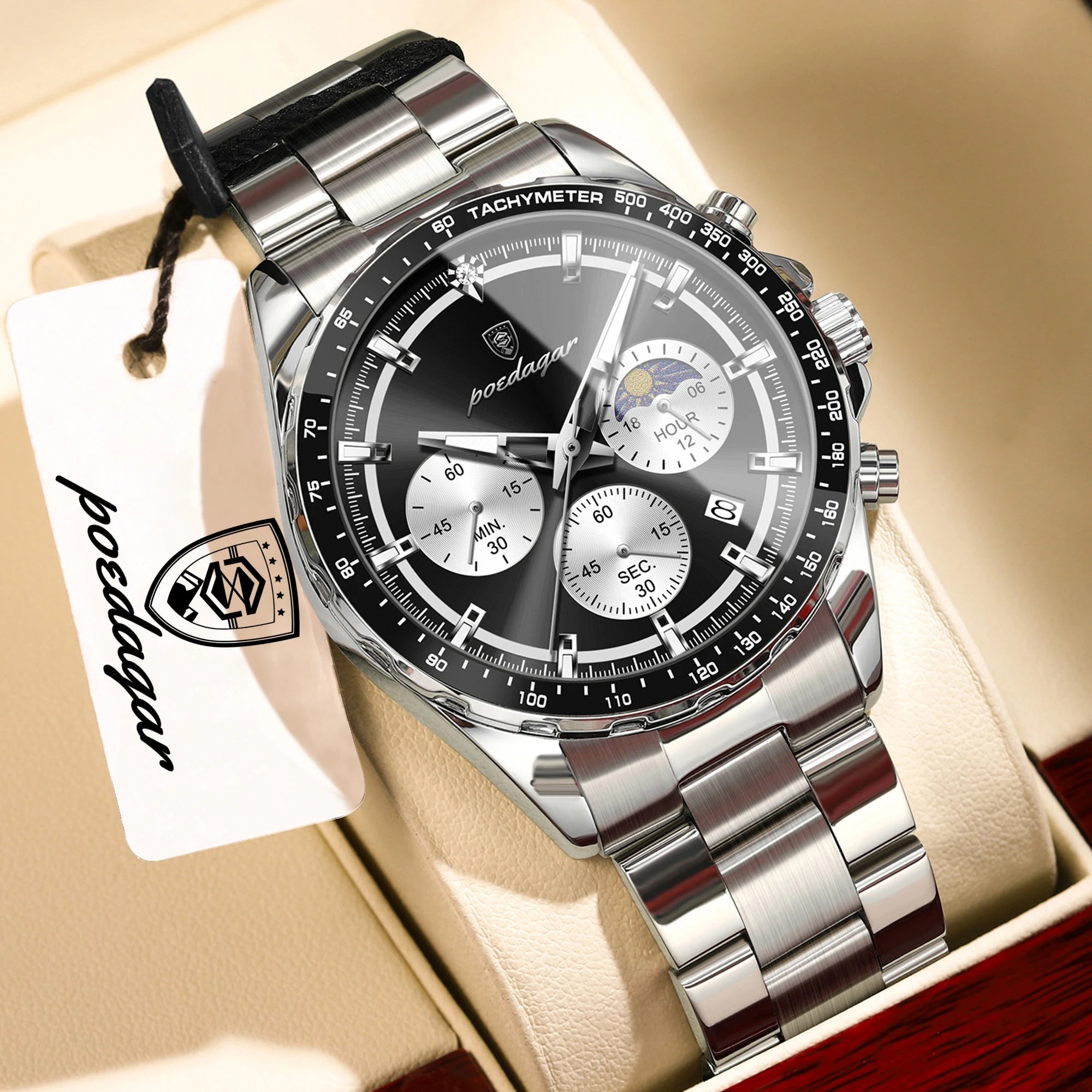 Montre Homme POEDAGAR Business Quartz Chronographe – Acier Lumineux Étanche Date Fashion