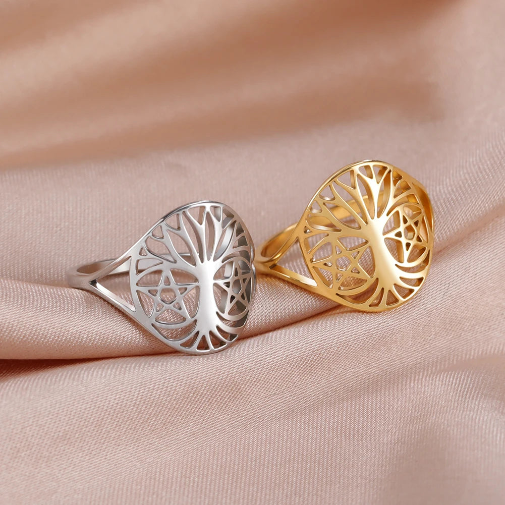 Bague Arbre de Vie Acier Inoxydable Argenté – Symbole Nature & Spiritualité | Bijou Unisexe Couple & Mariage | Cadeau Intemporel