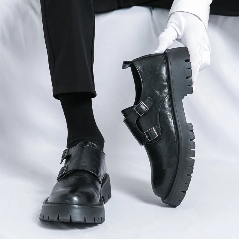 Derby Grasp Leder British Platform Homme – Schnalle Casual High & Low Lederschuhe