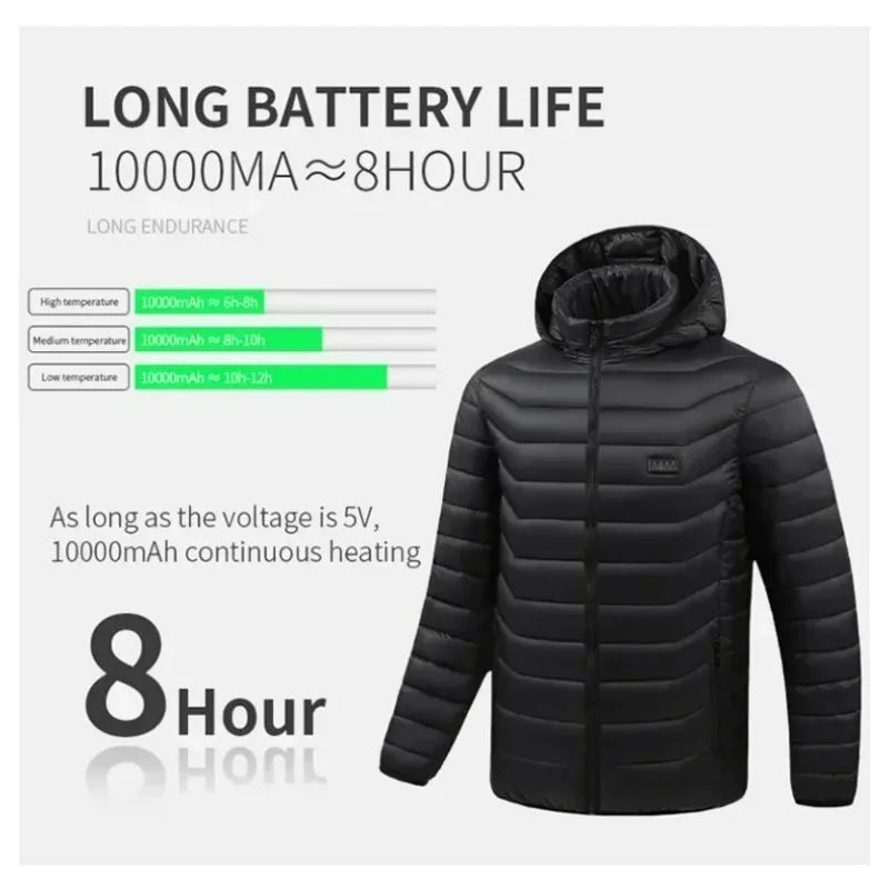 Beheizbare Herrenjacke Winter USB Elektrisch 21 Heizzonen – Selbstbeheizter Mantel Skifahren Schnee Outdoor Steppweste | Herren Premium Tech Mode