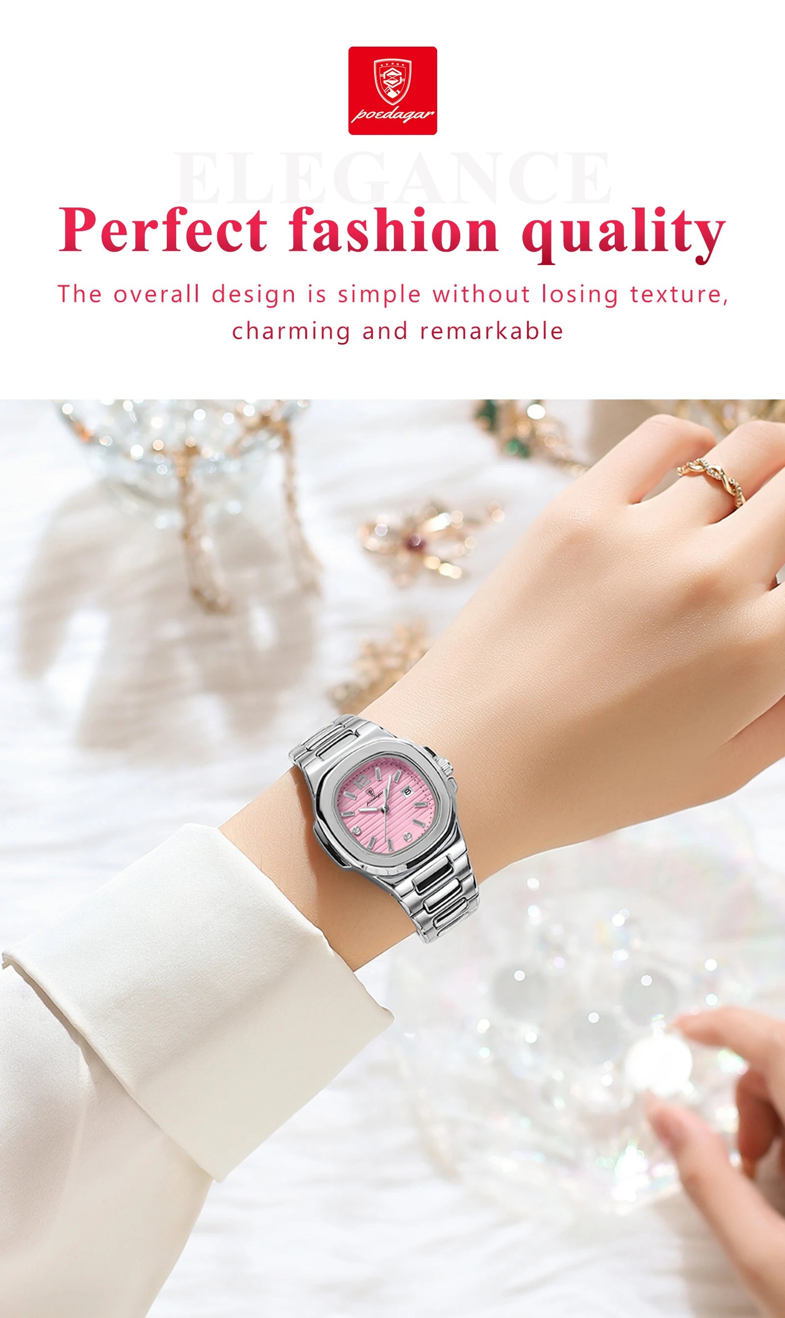 Montre Femme POEDAGAR Carrée Fashion Quartz – Lumineuse Étanche Date Luxe Haute Qualité