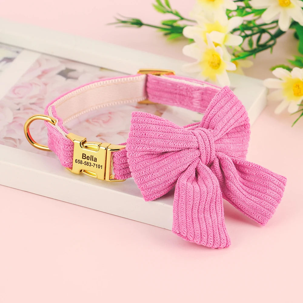 Collier Personnalisé Chien & Chat Nœud Papillon Mignon – Gravure Gratuite ID Plaque Petite & Moyenne Race | Accessoires Animaux