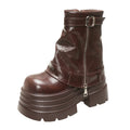 Bottines Cuir Femme 10CM Chunky Platform – Combat Boots Punk Moto Non-Slip Automne Hiver