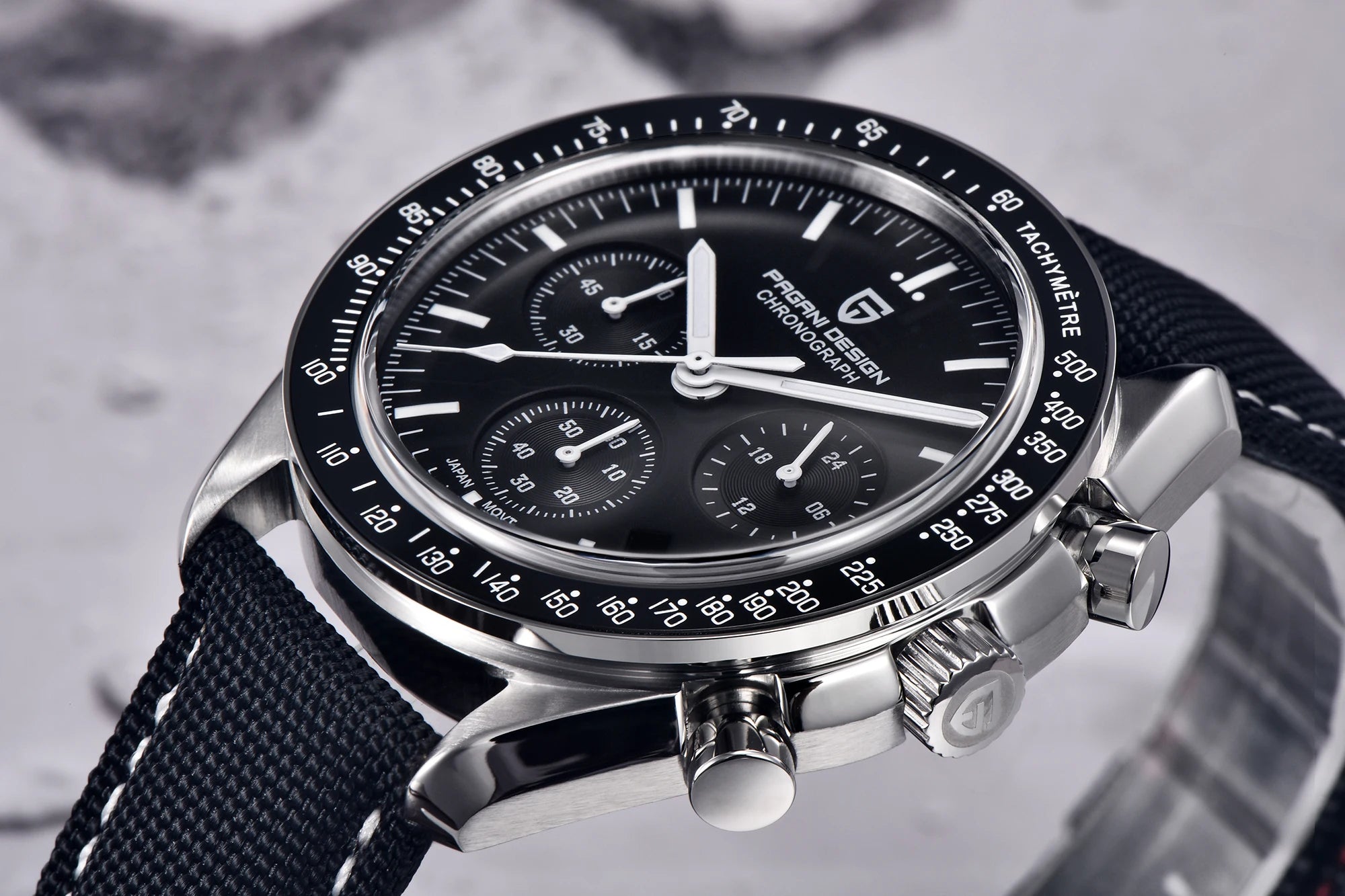 Montre Homme PAGANI DESIGN 2025 Lune Or Argent Quartz – Chronographe Saphir AR Date Auto