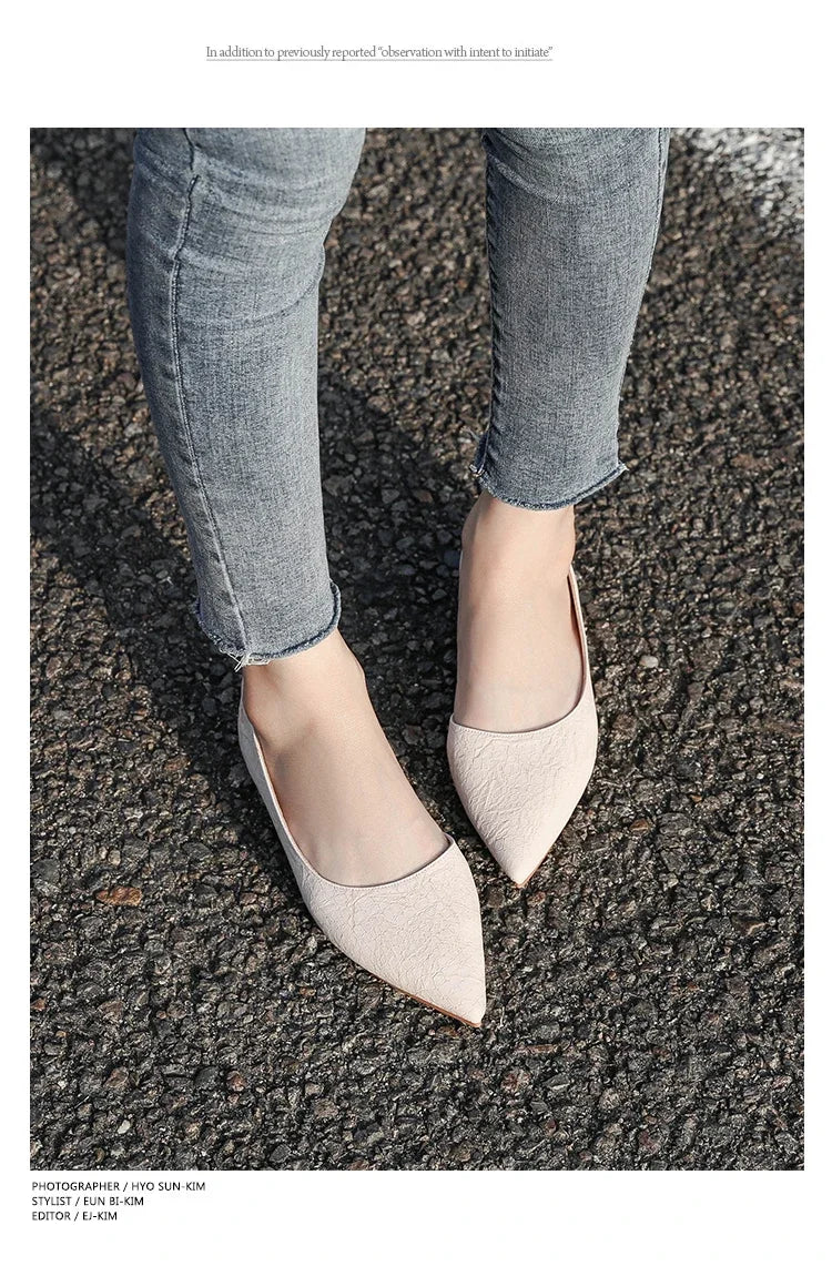 Ballerines Bout Pointu Flock Slip-on 2025 – Talon Plat Couleur Unie Tailles 31 à 46