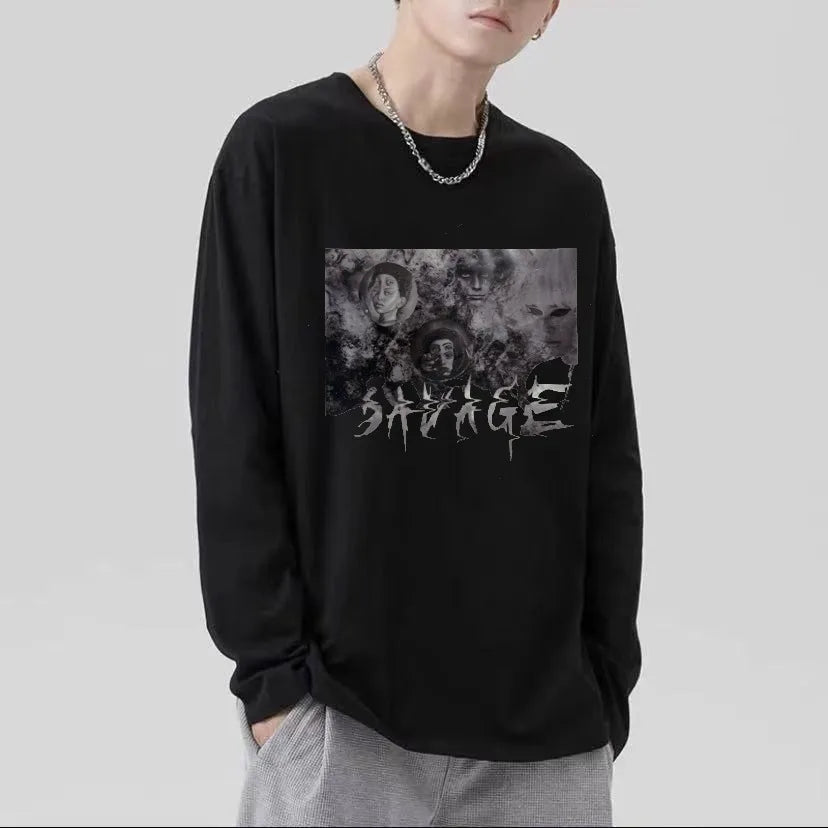 T-Shirt Homme Oversize Manches Longues Croix d'Épines Dark Hip-Hop Y2K Gothic Streetwear Été Tendance – Tee Graphique Dark Aesthetic Unisexe | Mode Streetwear Premium