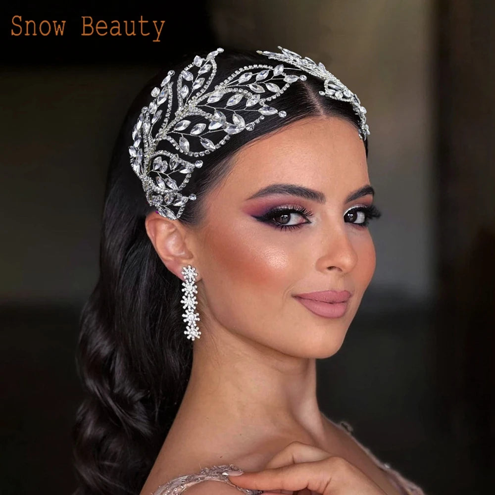 Diadème Cristal Mariée Luxe – Couronne Strass Rhinestone | Tiare Nuptiale Mariage, Soirée & Concours | Bijou de Tête Femme Premium