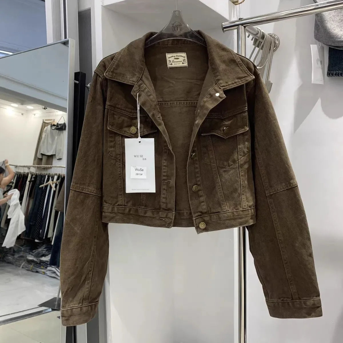 Veste Courte Femme Denim Bleu Col Rond Poches Style Coréen Ample – Mode Chic & Classique | Automne