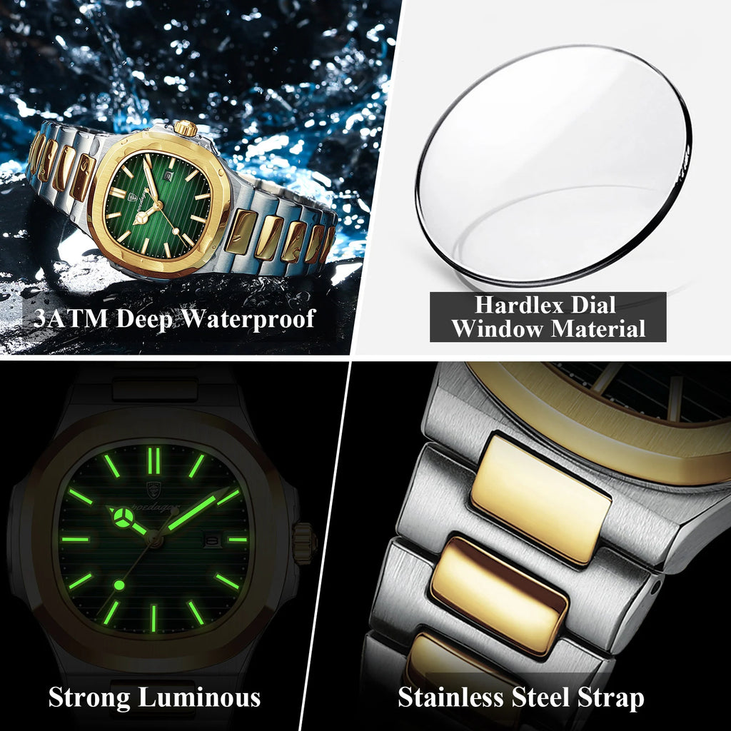 Montre Femme POEDAGAR Carrée Luxe Quartz – Lumineuse Étanche Date Acier Fashion