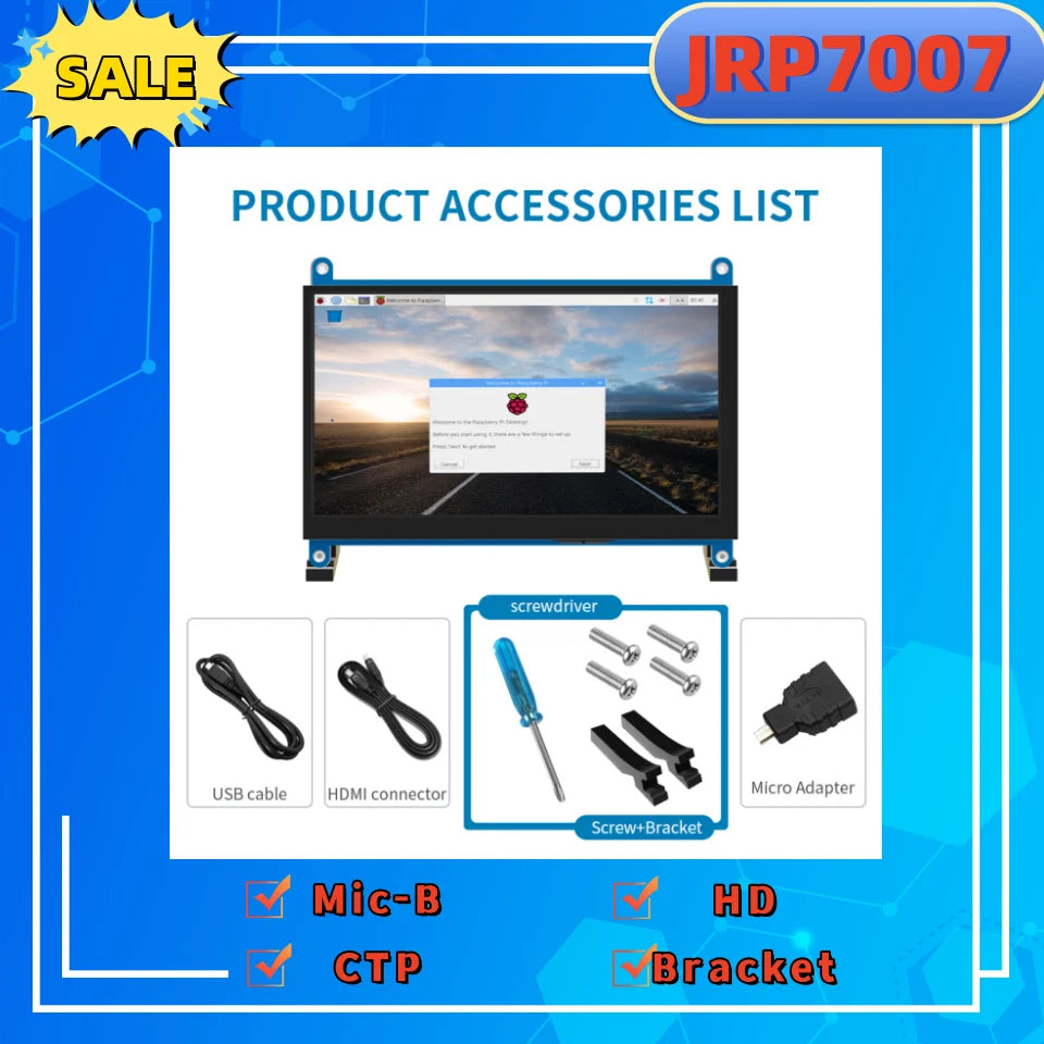 Écran IPS 7" HDMI Tactile 1024x600 – Compatible Raspberry Pi 3/4, Orange Pi & PC | Boitier Inclus, Portable
