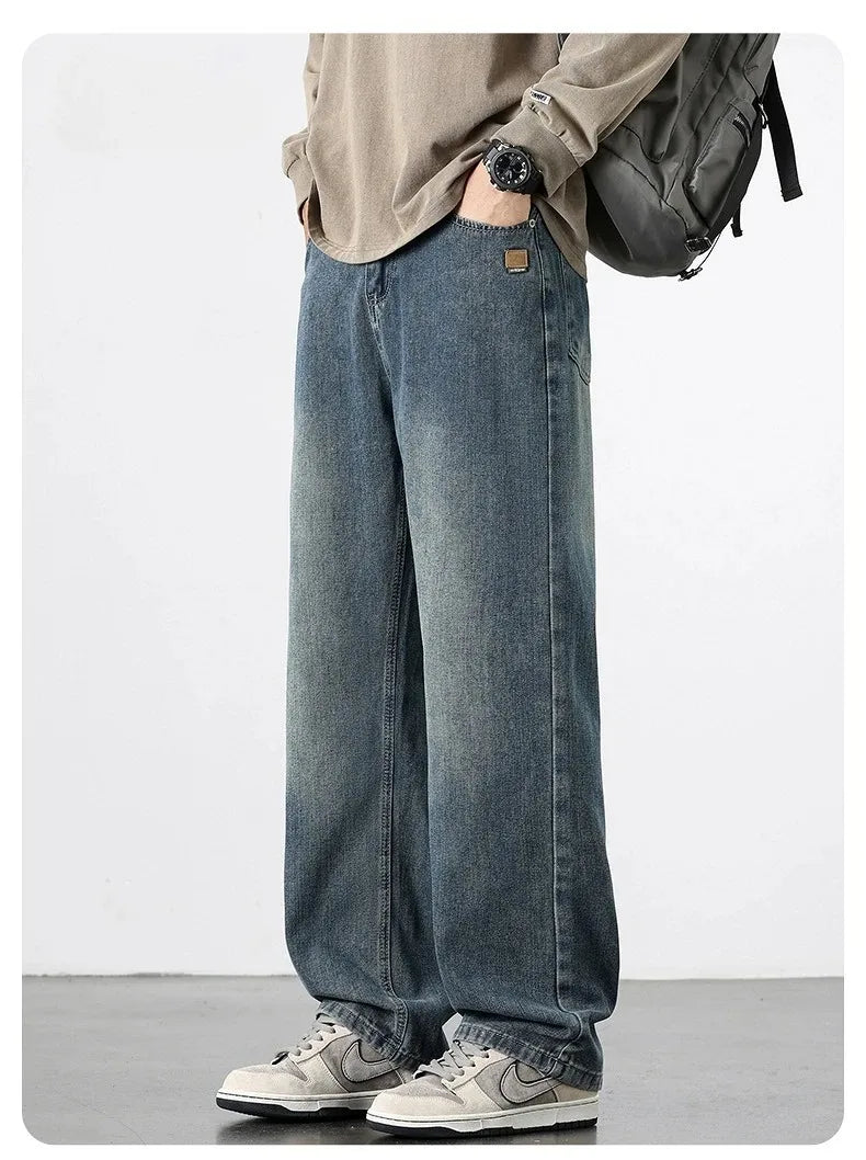 Jean Homme Droit Baggy Large Jambe Retro Américain Streetwear Korean Fashion Loose Denim Casual Printemps Automne Tendance – Jean Premium Wide Leg Urban | Mode Homme Streetwear Premium