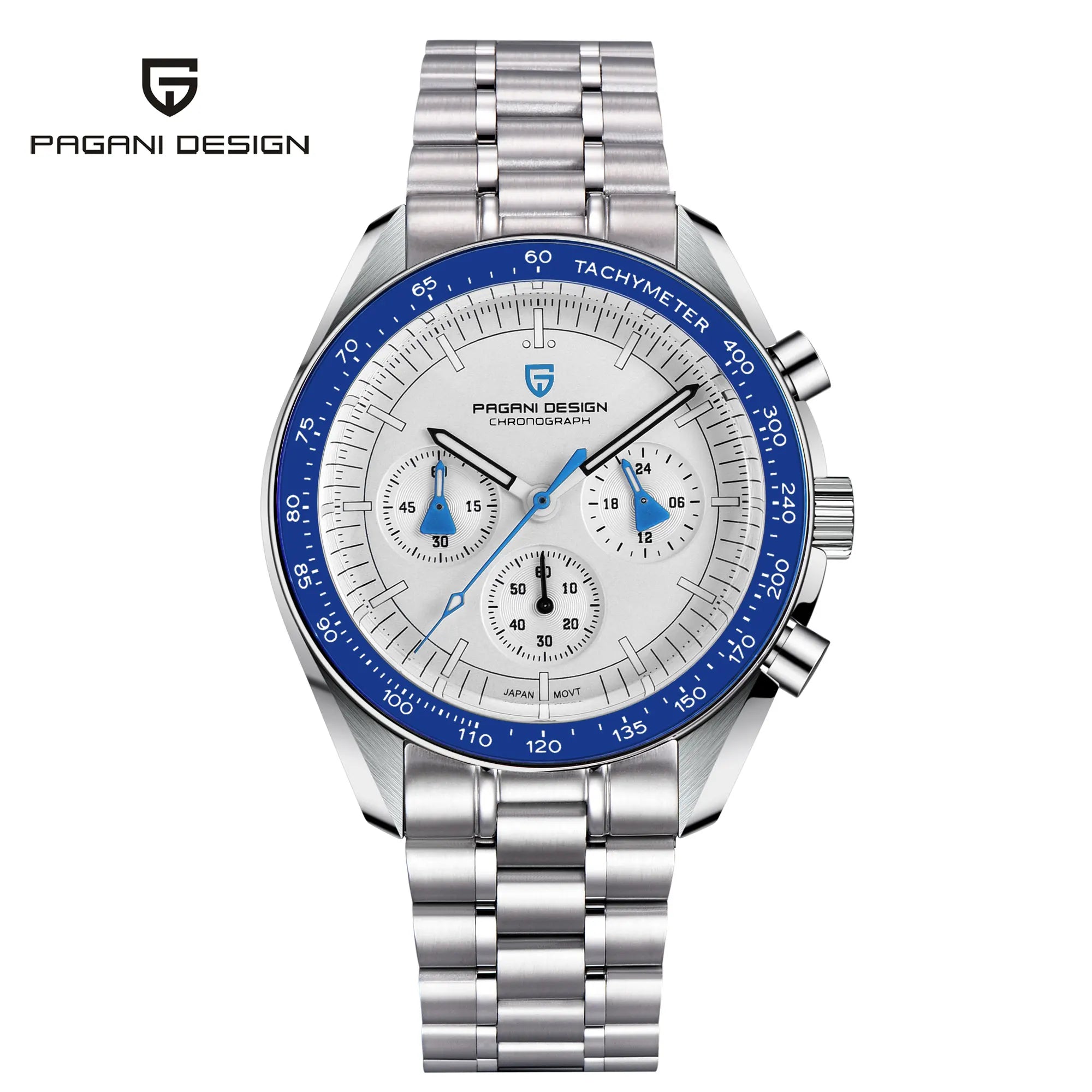 Montre Homme PAGANI DESIGN 2025 Lune Or Argent Quartz – Chronographe Saphir AR Date Auto