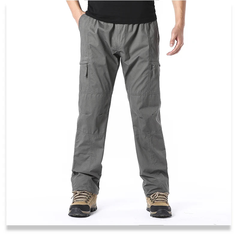 Pantalon Cargo Homme Coton Haute Qualité Multi-Poches Taille Élastique Loose – Casual Outdoor Camping Randonnée Travail Printemps Automne | Mode Homme Tactique