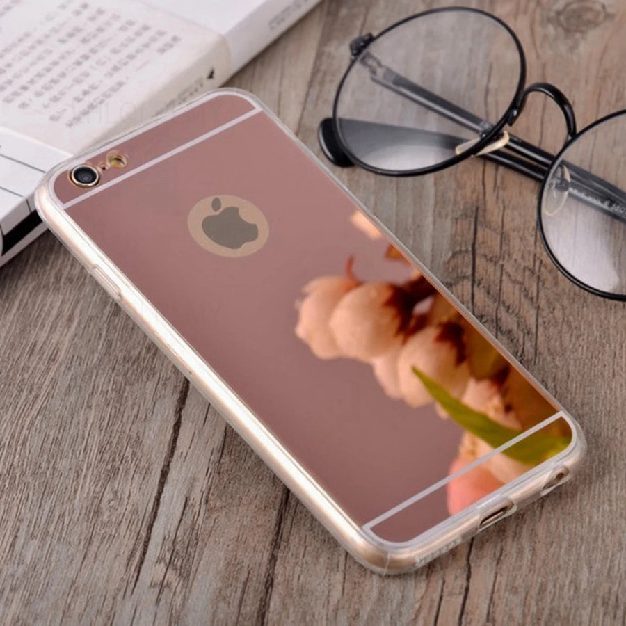 Coque Silicone Miroir Maquillage Bling iPhone – Compatible 7 8 X XR XS 11 12 13 14 15 Pro Max | Protection TPU