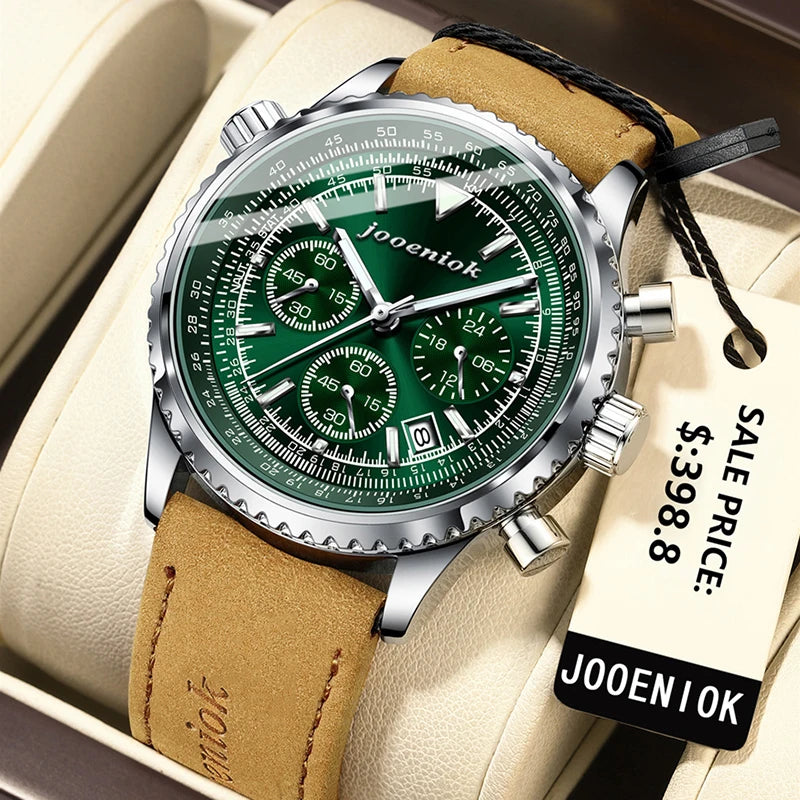 Montre Homme Luxe Chronographe Quartz Cuir – Sport Étanche Lumineux Date Fashion 2025