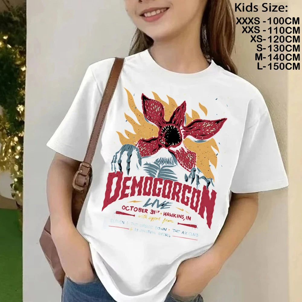 T-Shirt Enfant Imprimé Stranger Things Demogorgon – Manches Courtes Ample Casual | Fille & Garçon