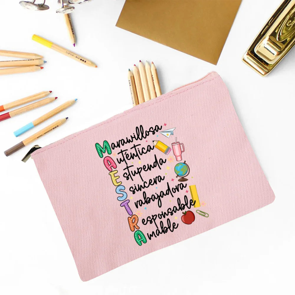 Trousse Maquillage Maestra Imprimé Coeur Espagnol – Organisateur Voyage & Crayon | Cadeau Enseignante