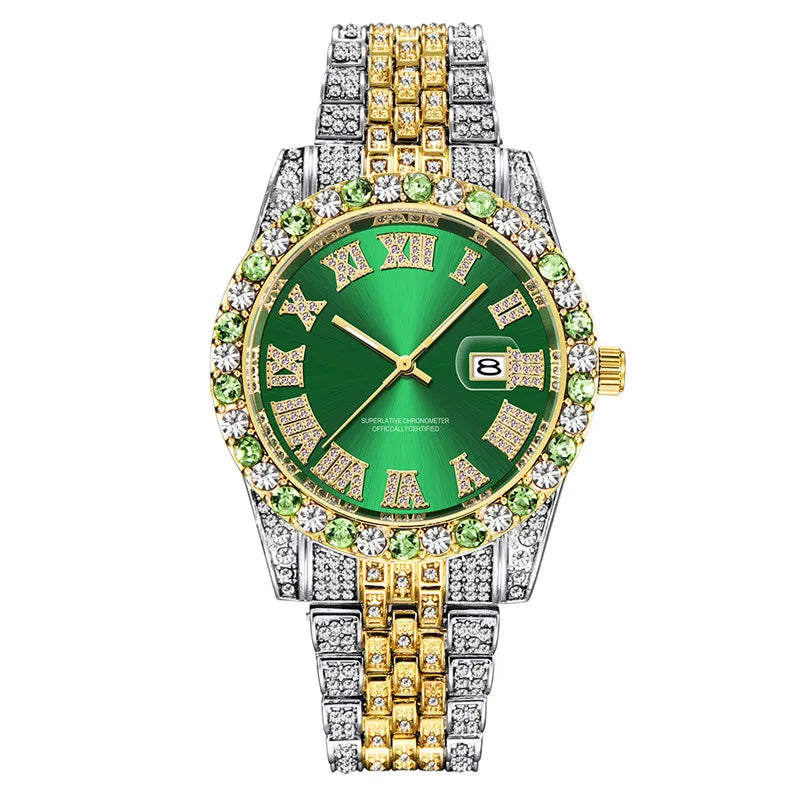 Montre Homme Hip Hop Diamant Fashion Bracelet Alliage Dorée Luxe Date Quartz Tendance Streetwear Bling | Montre Hip Hop Diamant Dorée Premium