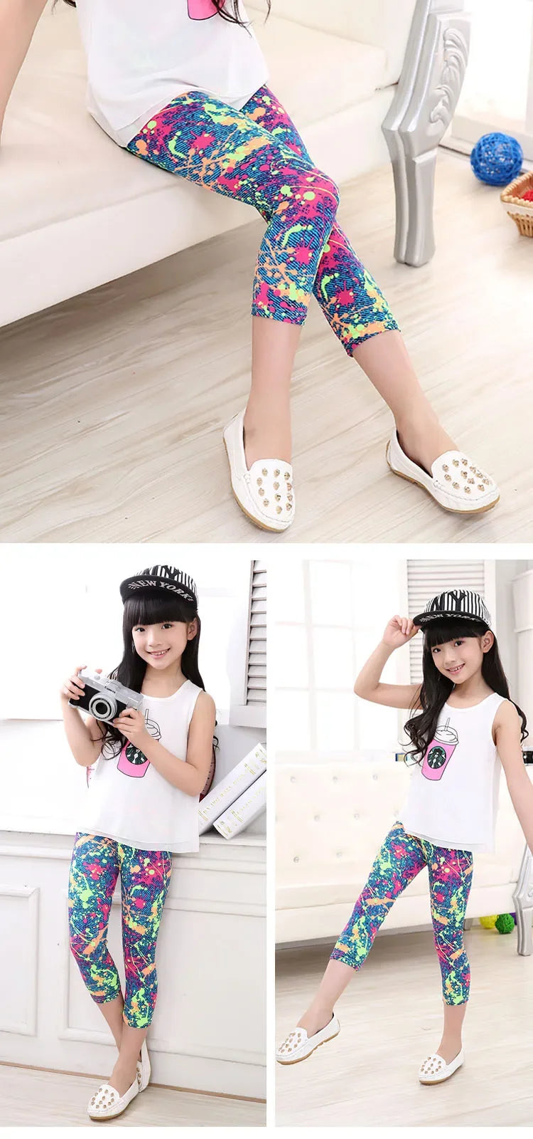 Legging Corsaire Fille Imprimé Fleurs – Pantalon Skinny Stretch Enfant Toutes Tenues 3-10 Ans