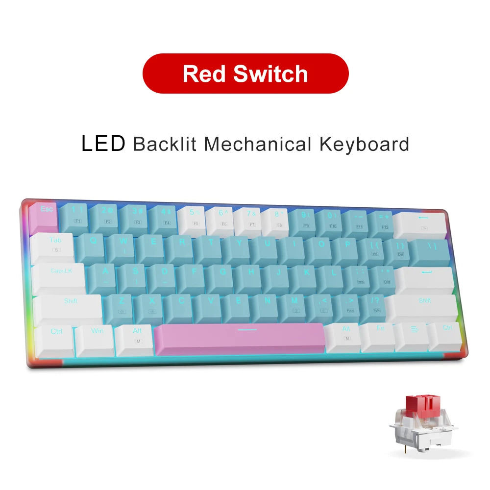 E-YOOSO Z11T Clavier Gaming Mécanique USB – Switch Bleu/Rouge 61 Touches | Russe, Brésilien, Portugais