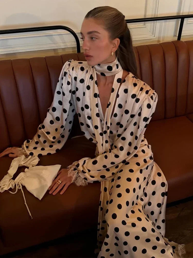 Ensemble 2 Pièces À Pois Femme - Chemise Manches Longues & Jupe Avec Foulard | Style Élégant Printemps 2026