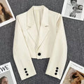 Blazer Court Noir Femme – Col Cranté & Bouton Unique | Style Coréen Chic Tendance
