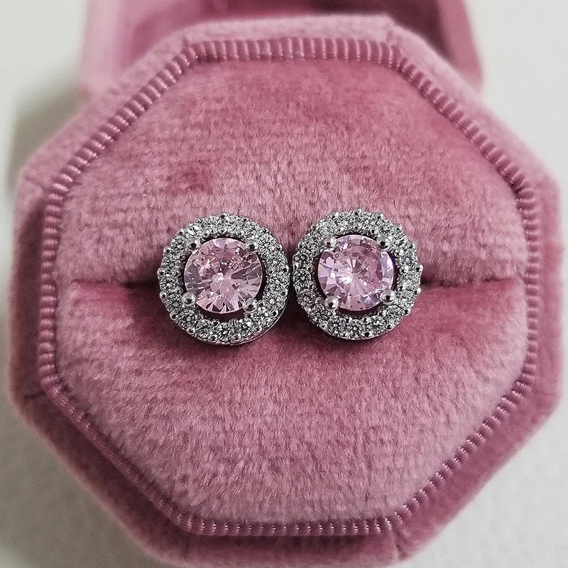 Boucles d'Oreilles Zircon Rose Korean Silver 2026 – Clous Luxe Fashion Bijou Cadeau Femme