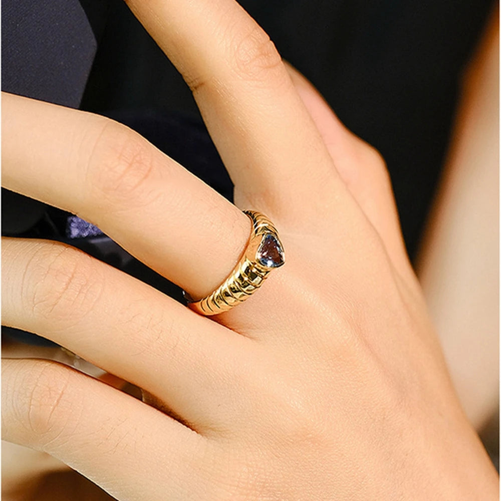 Bague Vintage Cœur Aigue-Marine & Rubis 6MM Plaqué Or 18K Argent 925 – Pierre Précieuse Naturelle | Joaillerie Luxe Femme | Cadeau Bijou Premium