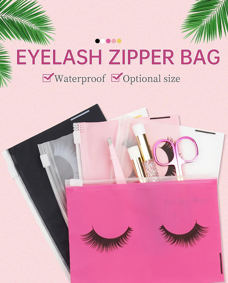 Pochettes Aftercare Extension Cils – Lot 10 Pcs avec Fermeture Éclair | Emballage Professionnel