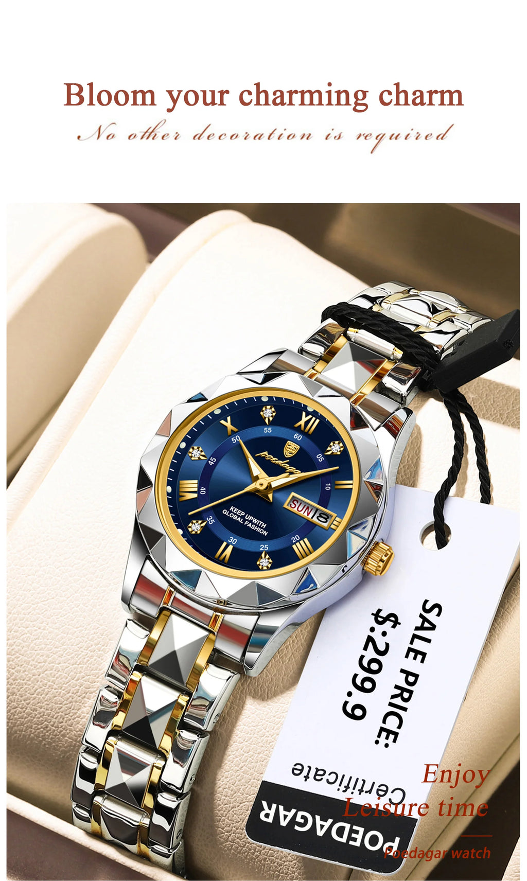 Montre Femme POEDAGAR Élégante Luxe Quartz – Lumineuse Étanche Semaine Date Acier Fashion