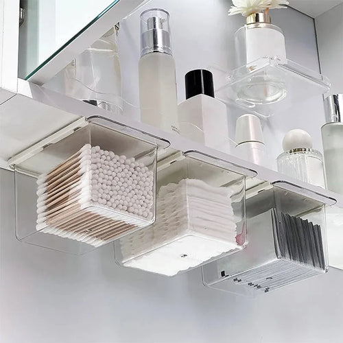 Boîte Rangement Cotons-Tiges Tiroir Transparent – Distributeur Salle de Bain | Sous Miroir