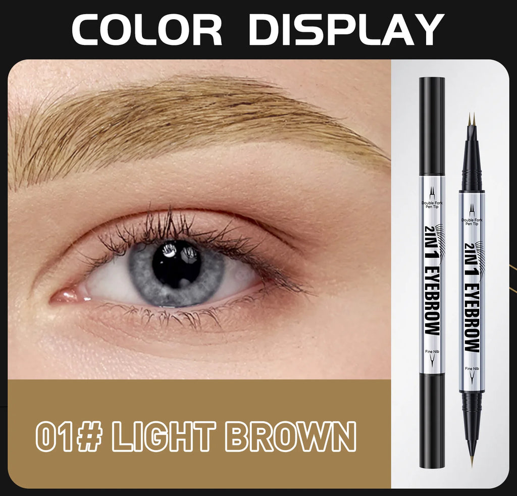 Crayon Sourcils Double Embout Waterproof – Liquide Courbé 2-en-1 Fourchette & Pinceau Précis | Maquillage Sourcils Longue Tenue