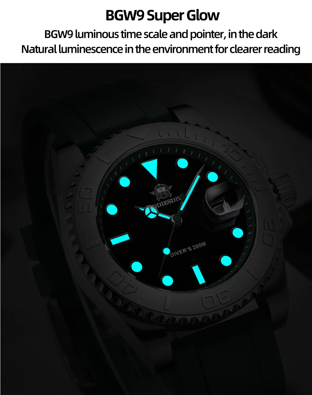 Montre Homme ADDIESDIVE AD2040 Quartz Plongée 41mm – Super Lumineuse 200M Caoutchouc Calendrier