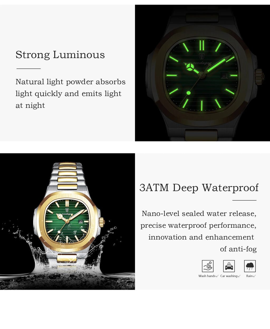 Montre Femme POEDAGAR Carrée Luxe Quartz – Lumineuse Étanche Date Acier Fashion