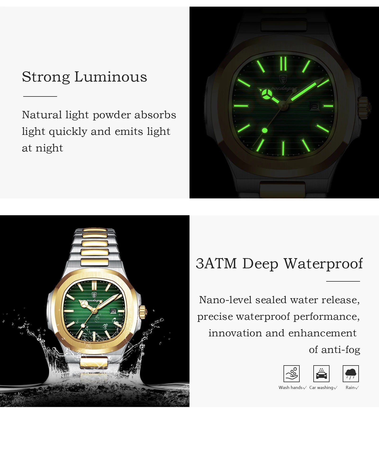 Montre Femme POEDAGAR Carrée Luxe Quartz – Lumineuse Étanche Date Acier Fashion