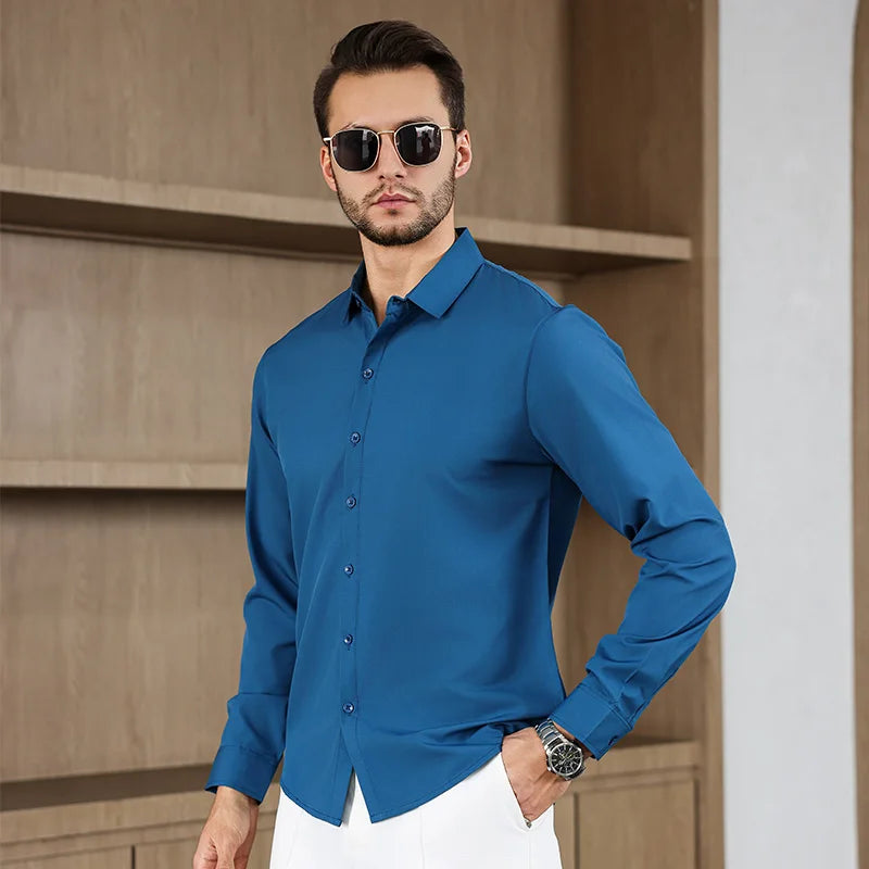 Herren Business Casual Hemd Langarm Einfarbig Bügelleicht – Bequem Ganzjährig Vielseitig | Elegante Herrenmode