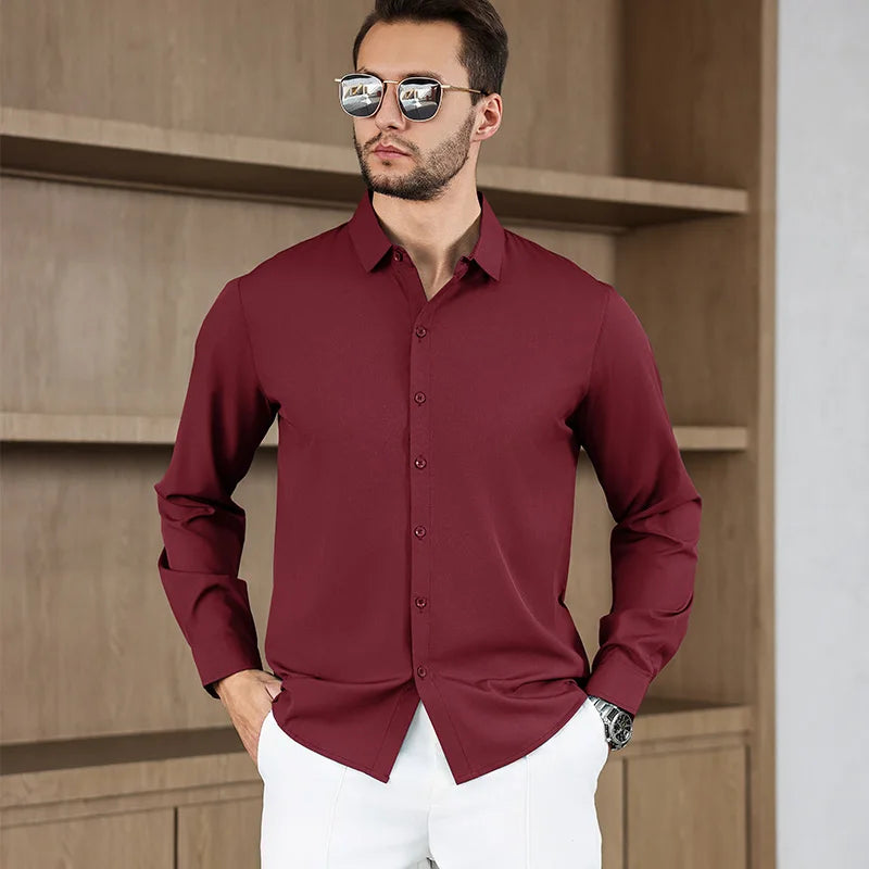 Herren Business Casual Hemd Langarm Einfarbig Bügelleicht – Bequem Ganzjährig Vielseitig | Elegante Herrenmode