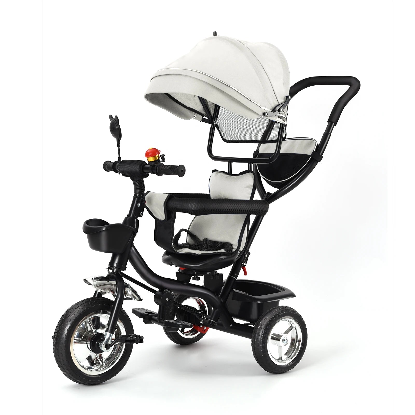 Tricycle Bébé Dès 9 Mois jusqu'à 25 Kg – Barre de Poussée, Siège Rotatif, Auvent Solaire, Porte-Gobelet & Panier | Évolutif